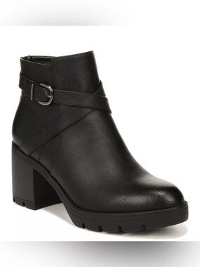 Naturalizer Black Chunky Heel Ankle Boot with Buckle